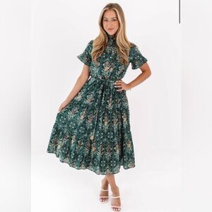 The Hazel Button Up Midi Dress - Hunter Green - Medium